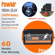 PowMr แบตลิเธียม 24V 100AH แบตเตอรี่ LiFePO4 เซลล์เกรดเอ lithium battery 100A BMS แบตเตอรี่ ลิเธียม