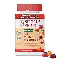 SmartyPants Organic Kids Multivitamin Gummies: Probiotics, Omega 3 (ALA), Vitamin D3, C, Vitamin B12, B6, Vitamin A, K &amp; Zinc for Immune Support, Three Fruit Flavors, 120 Count (30 Day Supply)