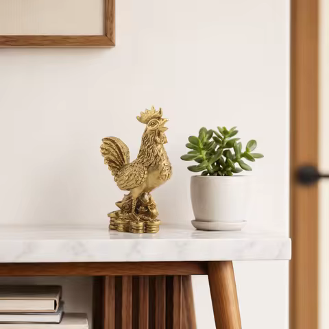 Brass Brass Rooster Statue Desktop Sculpture Coin Money Luck Brass Chicken Statue Feng Shui Rooster 