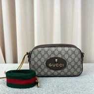 Gucci古馳虎頭相機包 GG老花帆布拼皮 金色五金 肩帶紅綠
