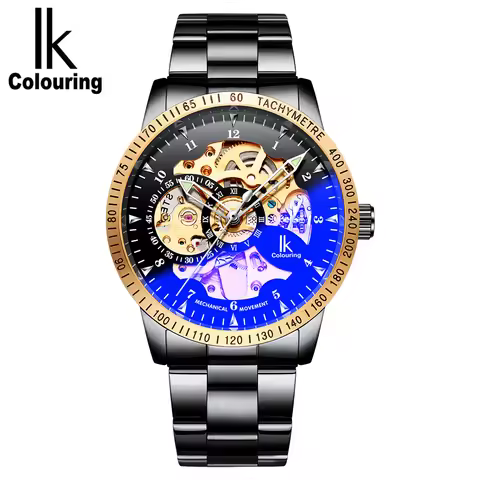IK Colouring Skeleton Mechanical Watch for Men Fashion Casual Stainless Steel Bracelet Relogio Mascu