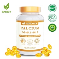 Balnzy Calcium + Vitamin D3+K2+B12 Capsule,Vitamin D3 5000 IU (125mcg) + 100mcg K2 MK7 - Enhance Bon