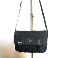 【日本直送 名牌中古包】PRADA 普拉達 側背包 黑色 三角標誌 尼龍 郵差包 vintage xkated