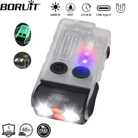 BORUiT V20 Buzzer EDC LED Keychain Flashlight Head Swivels Type-C Rechargeable Work Light Torch with