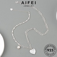 AIFEI JEWELRY Necklace For Korean Silver Original Accessories Rantai 925 Women Chain Perak 純銀項鏈 Leher Heart Sterling Perempuan Retro Pendant N45