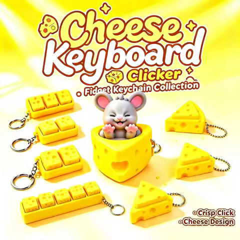 Mini Cheese KeyChain Keyboard Stress Relief Fidget Button Cheese Keycap Fidget Clicker Keyboard Keyc