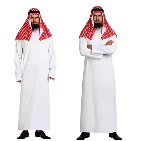 Middle Eastern Men Traditional Arab Men Robe Set With Headscarf Ghutra Igal And Fake Beard For Hallo