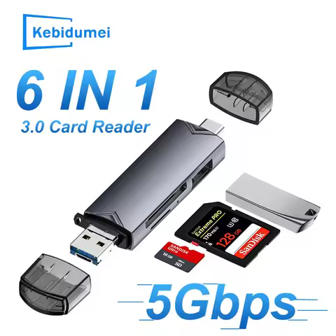 6 in 1 Card Reader USB3.0 to Type C SD TF High-speed transmission Flash Drive Supportfor 2TB OTG Ada