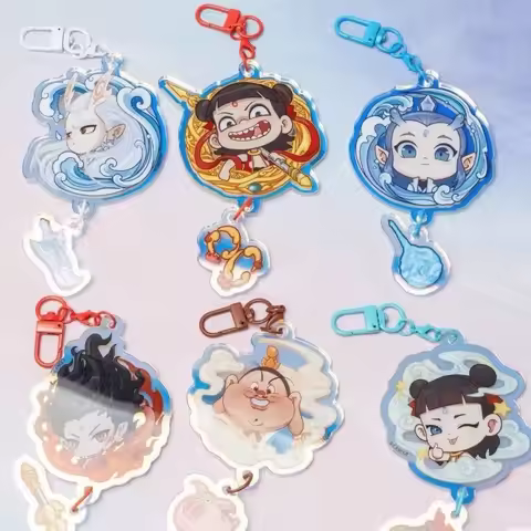 Anime movie Nezha Naohai Nezha Aoguang cartoon bell key chain cartoon decoration acrylic gift school