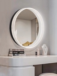 Bathroom Mirror Cabinet Storage Bathroom Hanging Mirror Toilet Mirror Cabinet Vanity Mirror round Acrylic Frame Luminous Waterfall Light Bright Light 2 dian 镜子化妆