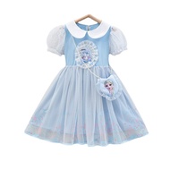 2023 New Summer Kids Dress Clothes Baby Girls Dresses with Bag Frozen Elsa Anna Princess Party Costume for Children Outfits Clothing 2-8 Years