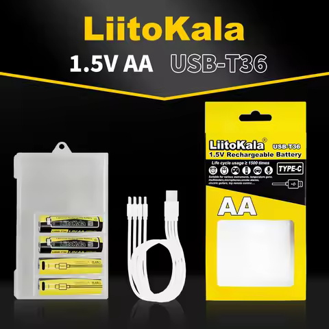 Liitokala USB-T36 1.5V AA 3600mWh Li-Ion Rechargeable Battery 1200 Cycle Type-C AA 2400mAh Battery w