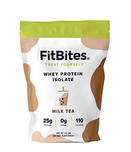 FitBites Boba Tea Protein 100% Whey Protein Powder Isolate (Milk Tea), Natural Energy Coffee Replace