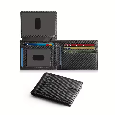 Men's Wallet Ultra Thin Rfid Leather with ID Window Multi Card Carbon Fiber Wallet