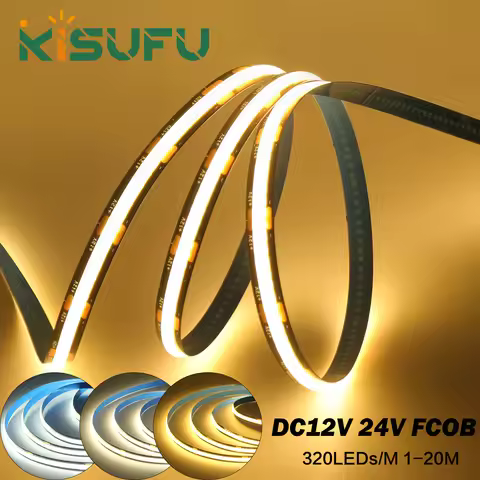 8mm Width COB LED Strip Black PCB DC12V 24V 320LEDs/m 3000K 4500K 6000K High Density Uniform Light C