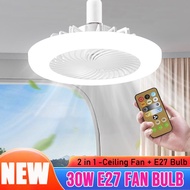 E27 30W Bulb with Fan LED Ceiling Fan Lamp Kipas Lampu Siling E27 Bulb Adjustable Wind Speed Fan Rem