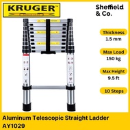 Kruger Aluminum Telescopic Single Side Straight Ladder, 10 Steps (2.9m / 9.5ft) | (AY1029)