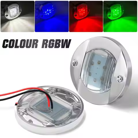 2PCS RGBW Marine Boat LED Navigation Lights 3'' Round 12V Deck Courtesy Light Stern/Transom/Anchor l