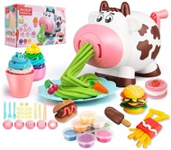 Cute Cow Playdough Tools Set Dough Pasta Maker Machine Ice Cream Maker with 8 Colors Non-Toxic Play Dough