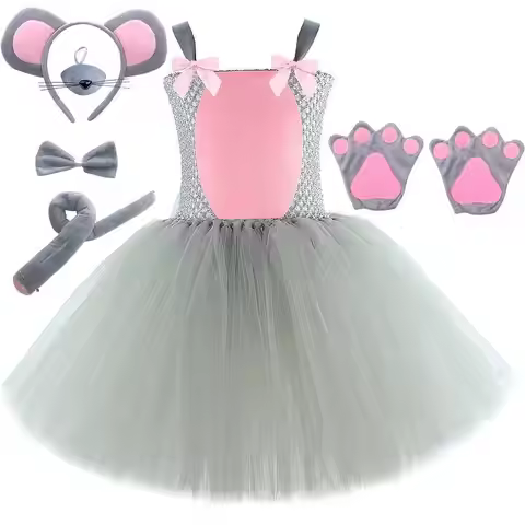 Pink Gray Rat Costumes for Baby Girls Grey Mouse Ballet Tutu Dress for Kids Animal Mice Halloween Fa