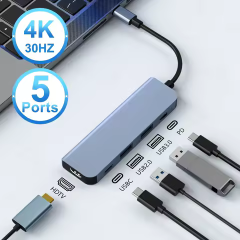 5 in 1 USB C HUB with 4k30Hz docking station USB-C to HDTV-Compatible converter Thunderbolt 3/4 spli