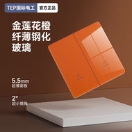 International Electrician86Lotus Orange Tempered Glass Household Concealed Wall Socket Switch Dual C