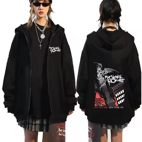 My Chemical Romance Letter Print Zip Up Jacket Hoodies Women Casual Gothic Retro Clothing Vintage Ov