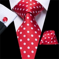 Hi-Tie Red Dot Tie Fashion Design Deer Elk Pattern Ties for Men 100% Silk High Quality Men's Male Tie Hanky Cufflinks Set