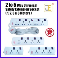 2 to 5 Way Universal Safety Extension Socket Outlet ( 1, 2, 3 & 6 Meters )