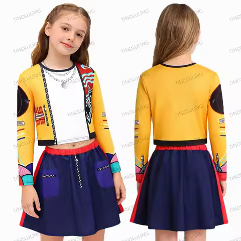 Kids Kpop Idol Huntrix Rumi Cosplay Costume 2PCS Fashion Uniform Set For Girls Halloween Hunters Rol