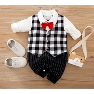 2.2 Black Squared Tuxedo Baby Boy Romper / Baby Bodysuit 3-24 Months