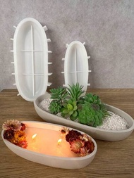 1入組船型蠟燭罐矽膠模具,橢圓形船形水泥石膏花盆模具,混凝土蠟盒烛臺模具,家居裝飾工藝品