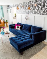 sofa ruang tamu minimalis luxury letter L kain bludru