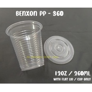 BENXON 12oz  PP Cup with "Flat Lid" & "Cup Only"[ 100sets± ] PP360 - Disposable Plastic Cup - 12 oz