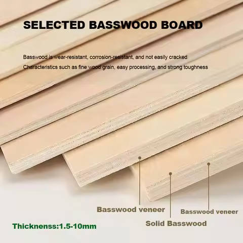 Thickness 1.5/2/3/4/5/6/8/10mm Basswood Board Handmade DIY Building Model Design Material Sheet Draw