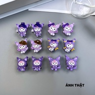 Bộ 12 Sticker Charm 3D chủ đề Kuromi tím Mayto gắn Dép Cross Dép Sục Cá Sấu JB-212