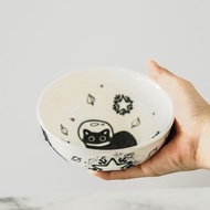 HandPainted Black Cat Ceramic Bowl Ramen bowl Microwave Safe Pottery Whimsical