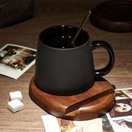 Demeter 歐式陶瓷黑色啞光大容量馬克杯子簡約磨砂咖啡杯帶勺辦公室水杯