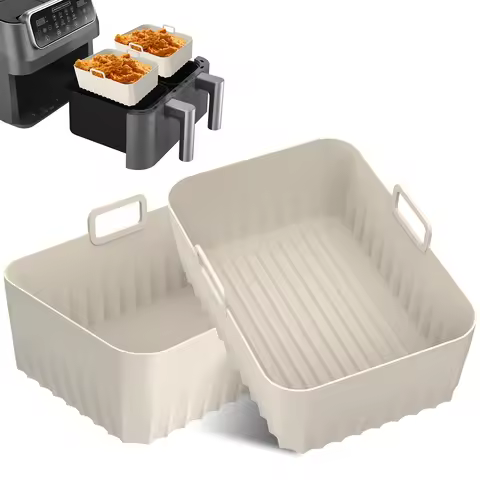 2Pcs Air Fryer Silicone Liner with Handle Reusable Silicone Air Fryer Tray Rectangular Air Fryer Sil