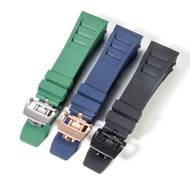 【Hot selling】⌚ Substitute Richard Mille Richard Folding Buckle Rubber Leather Watch Strap Mile Butterfly Clasp Watch-Buttom Accessories 20Mm