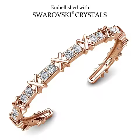 Daisini Crystals from Swarovski Letter X Cuff Bangle Women Men Fashion Stack-able White Bracelet Par