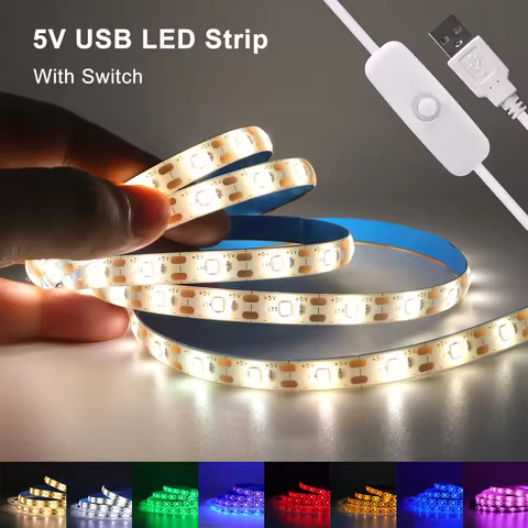 5V 2835 LED Strip Light 2835 60Leds/m Flexible Fita Led Tape With Switch White Warm Blue Waterproof