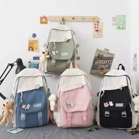 Waterproof Teenage Nylon Book Bag Large Capacity College Backpack Fashion School Bag Cute Girls Boys
