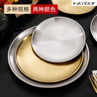 KATELV 304 Stainless Steel Barbecue Plate Korean Plate Vegetable Buffet Tray Set Round Plate Outdoor Camping Dinner Plate