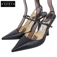 JIMMY CHOO สภาพดีเยี่ยม รุ่น RAY รองเท้าส้นสูงแบบสลิงแบ็คหัวแหลม หนังแท้ สำหรับสตรี สีดำ ไซส์ 37 1/2
