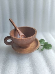Combo ly dĩa muỗng gỗ dừa dùng uống trà cafe