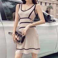 Korean Style Imported Knitted Dress Sleeveless Sleeveless Beige Color 34745