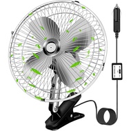 10-Inch Silver Cigarette Lighter Fan, Two-Speed Adjustment, 360-Degree Rotation, Clip-On Design 12 V