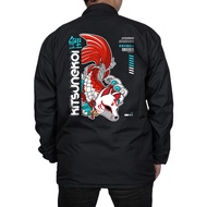 Coach Windbreaker Jacket Taslan Parachute T-Shirt Boys Girls Distro Japanese Koi Fox Mask Unisex Qua