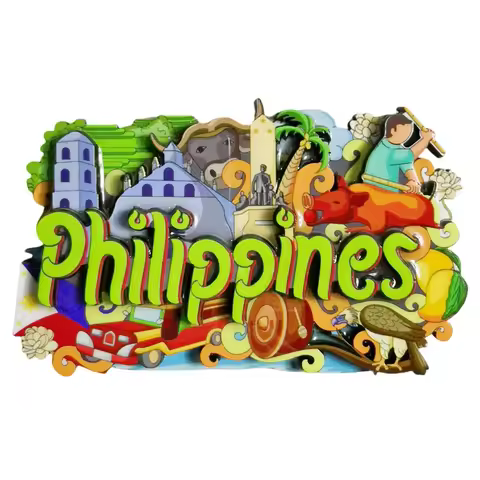 Philippines 3D Fridge Magnet Souvenir Gift,Wood Handmade Philippines Refrigerator Magnet Home Decora